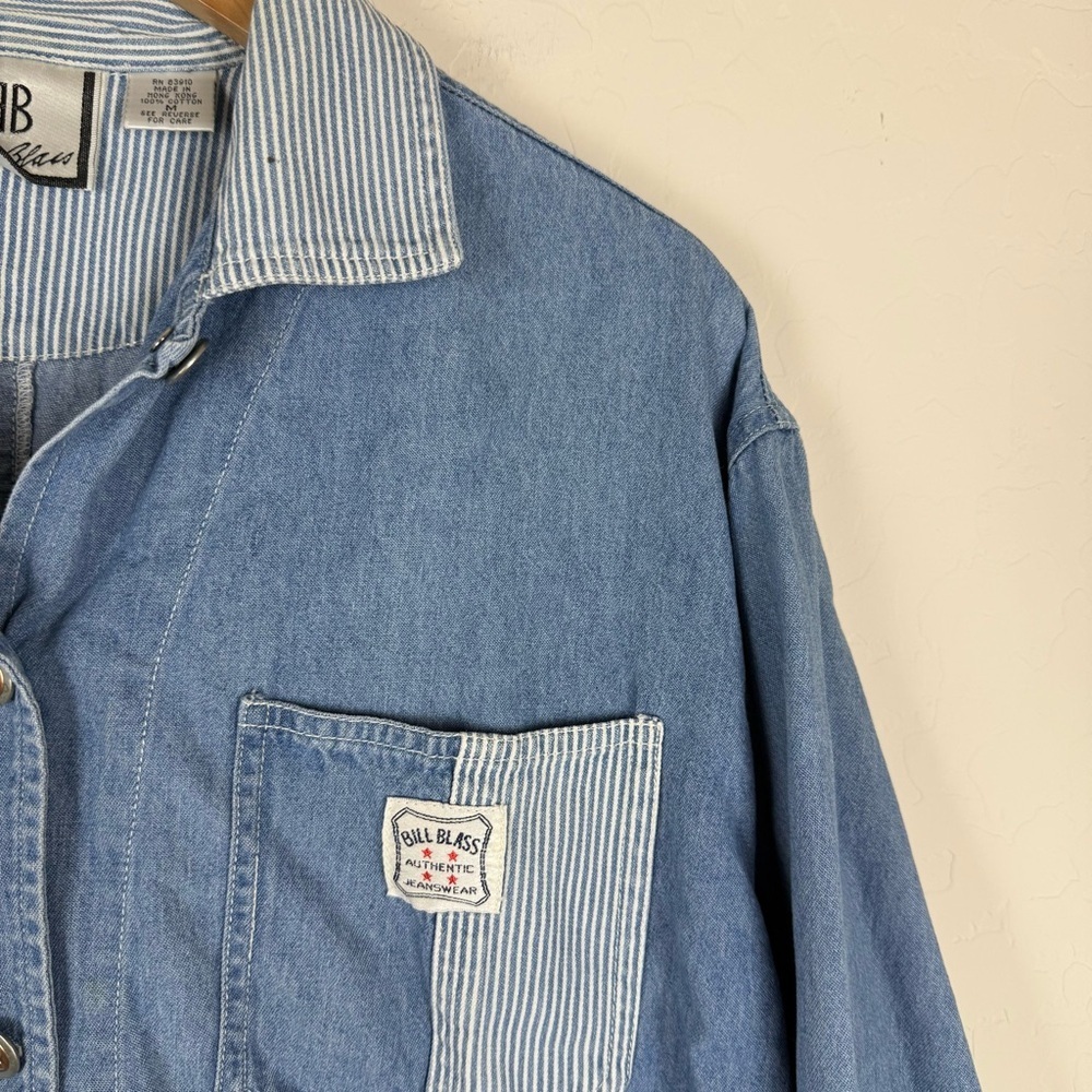 Vintage Bill Blass Lightweight Denim Chore Coat Button Down Pinstripes - Picture 5 of 7